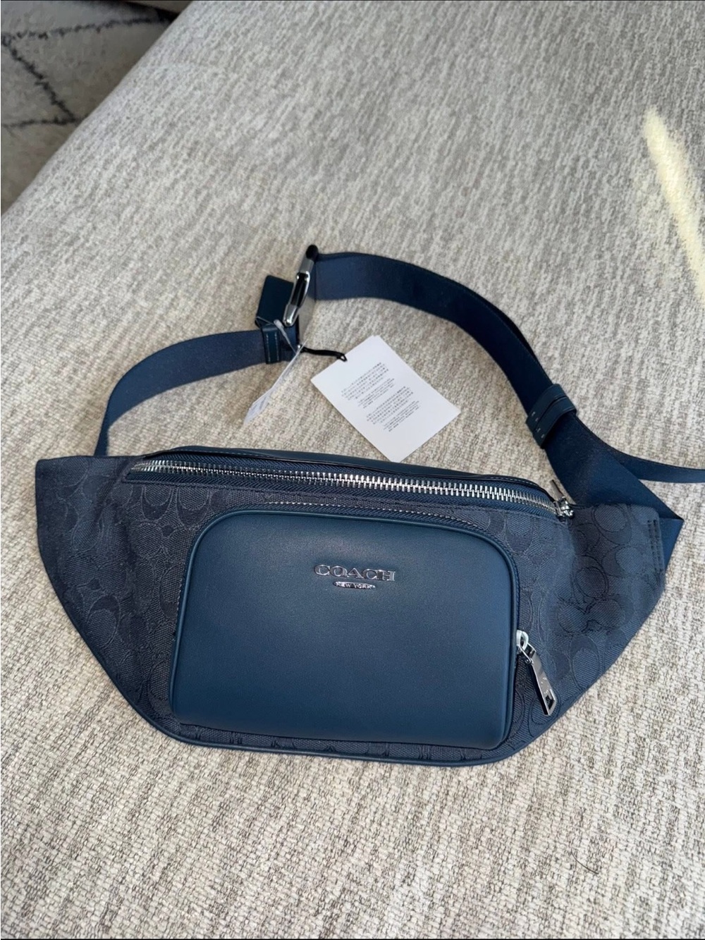 Coach Navy Signature Canvas & Leather Belt Bag